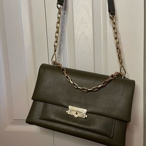 Michael Kors olive green faux leather shoulder bag